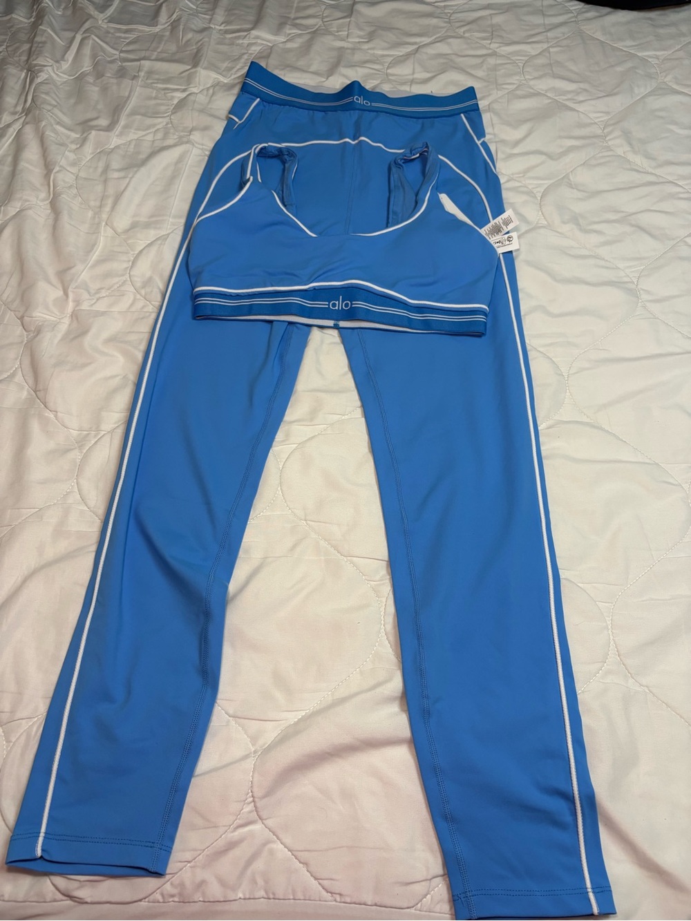 ALO Yoga Kids Bright Blue Leggings with White Trim